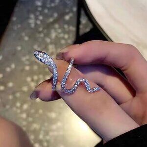 3/$35 Dazzling Silver Tone Rhinestone Zirconia Snake Coil Wrap Adjustable Ring